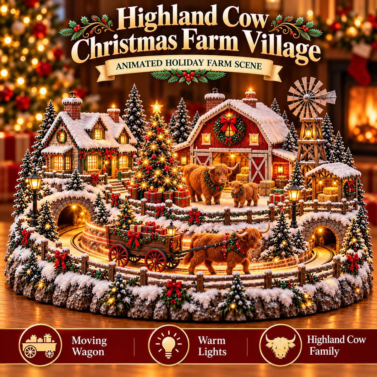 🎁 Highland Cow Christmas Farm Village – Lighted Farmhouse Holiday Déco ...