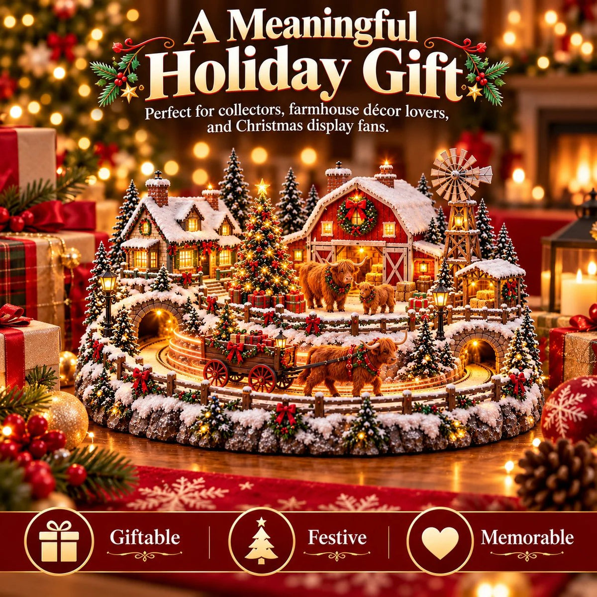 🎁 Highland Cow Christmas Farm Village – Lighted Farmhouse Holiday Déco ...