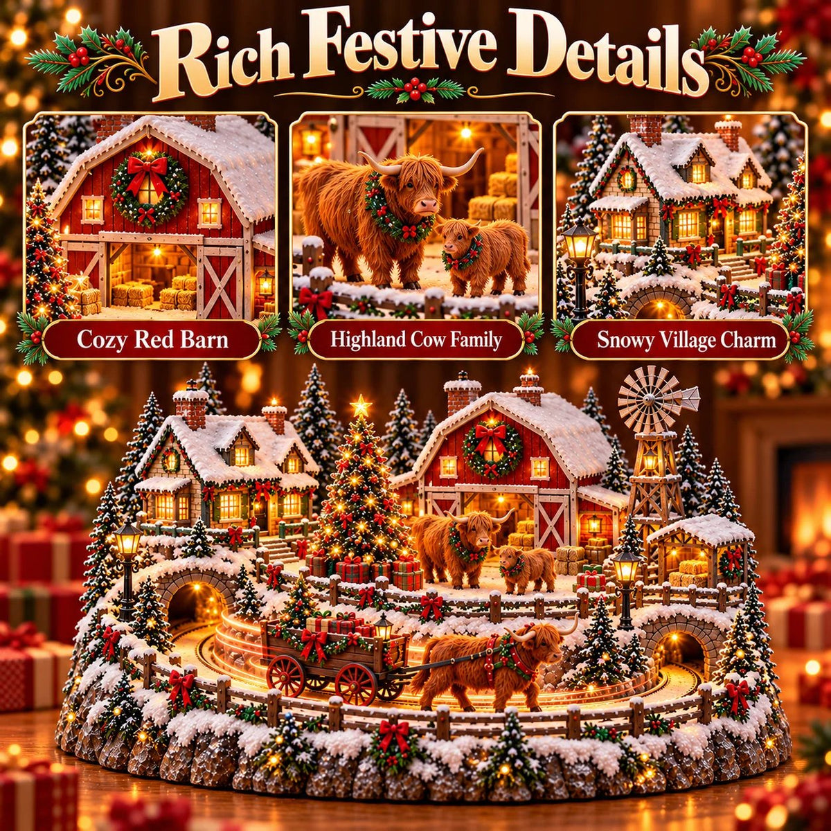 🎁 Highland Cow Christmas Farm Village – Lighted Farmhouse Holiday Déco ...