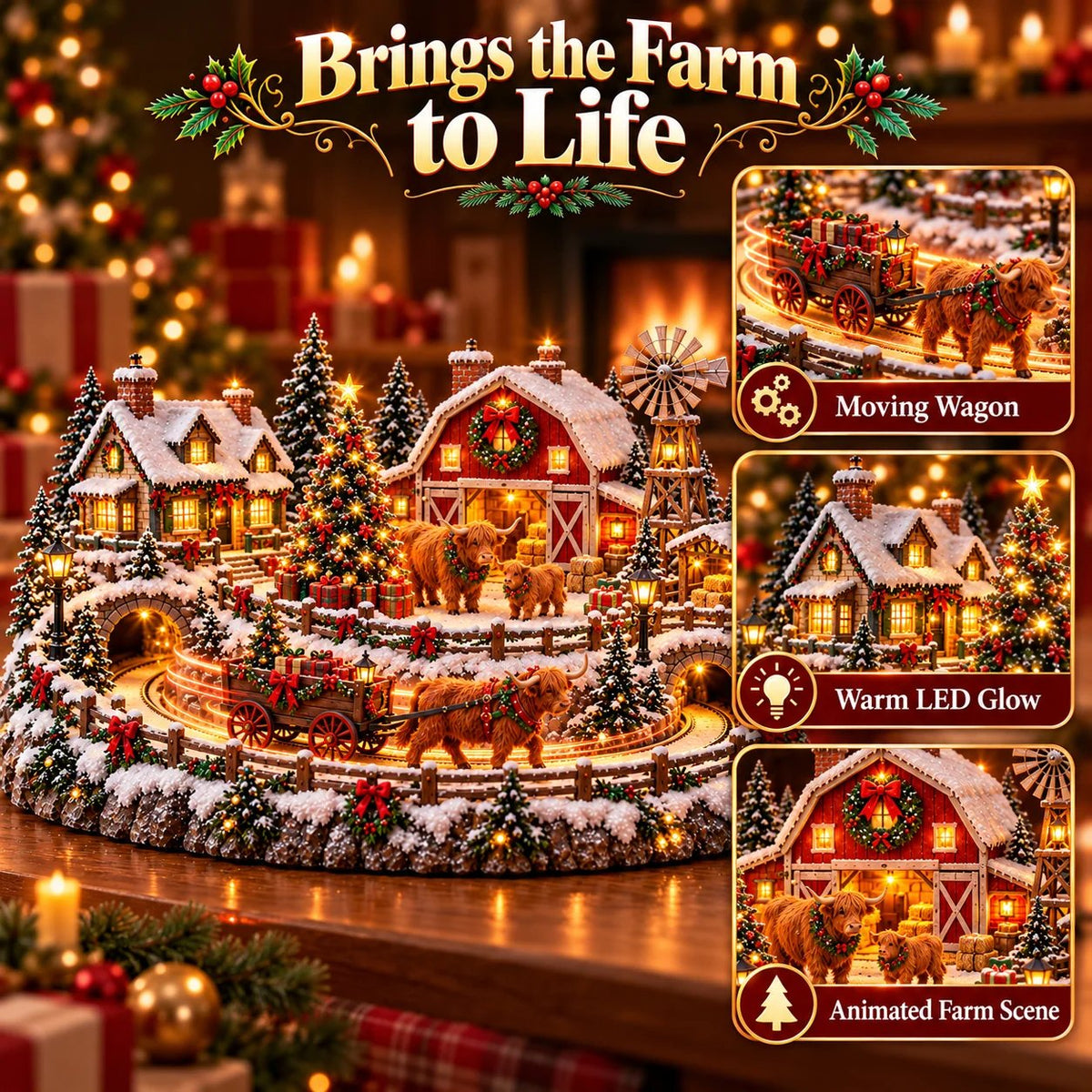 🎁 Highland Cow Christmas Farm Village – Lighted Farmhouse Holiday Déco ...